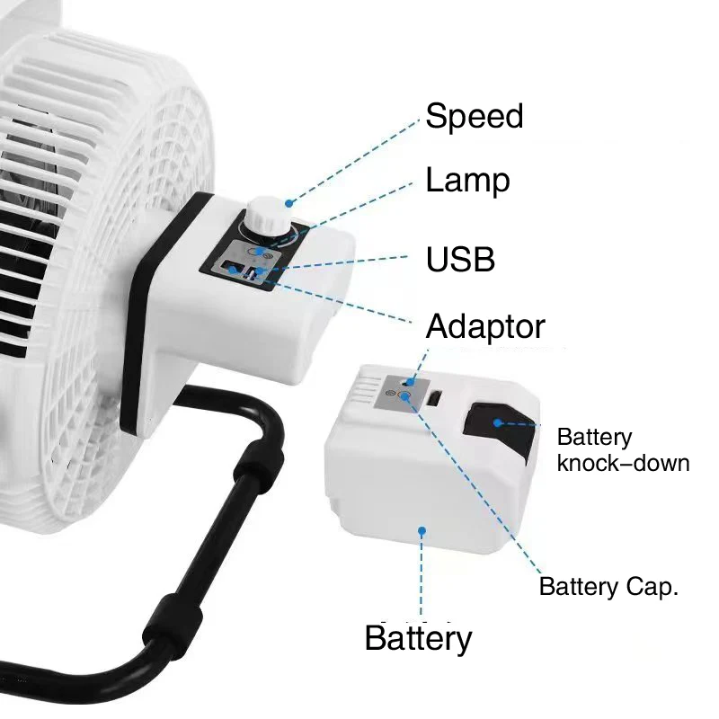 8inch rechargeable fan with LED light